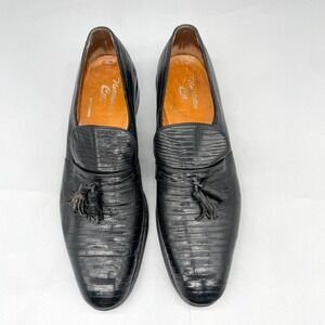 Nettleton Mens 13 B Black Lizard Skin Tassel Loafers Dress Shoes Vintage USA